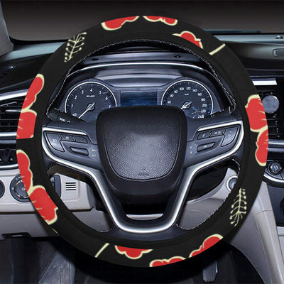 Red Hibiscus Pattern Print Design HB021 Steering Wheel Cover with Elastic Edge