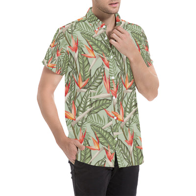 Bird Of Paradise Pattern Print Design BOP08 Men's Short Sleeve Button Up Shirt