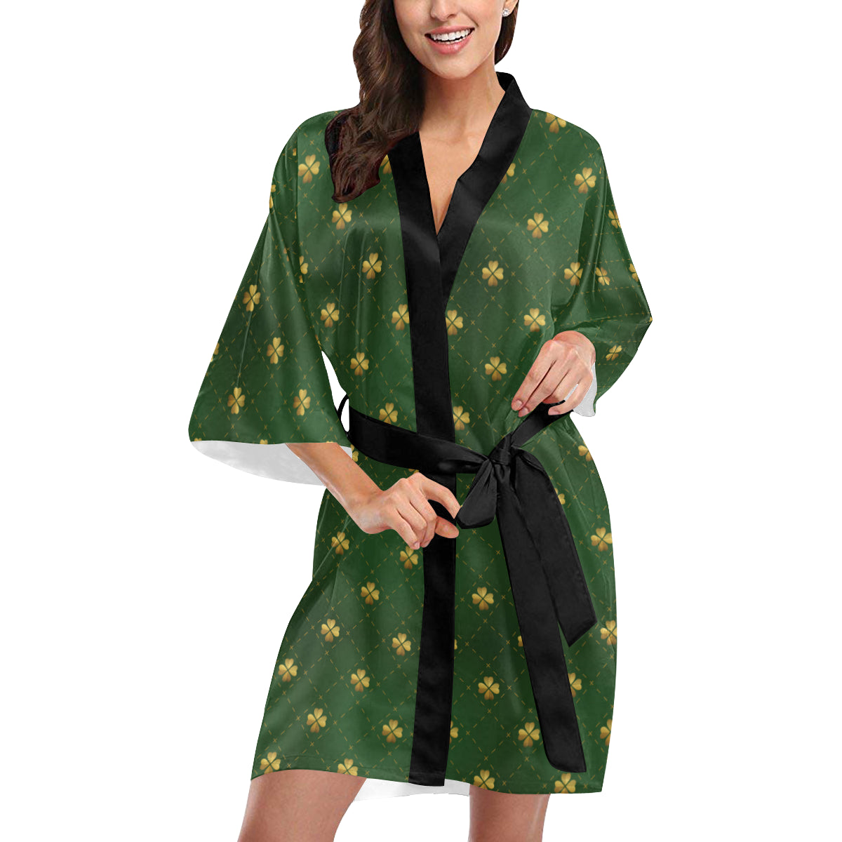 Clover  Pattern Print Design 01 Women's Short Kimono
