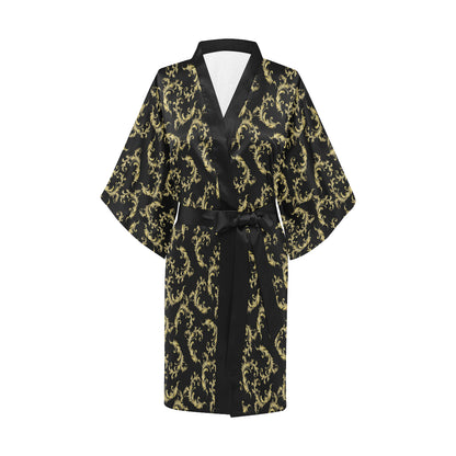 Baroque Golden Pattern Print Design 01 Women's Short Kimono