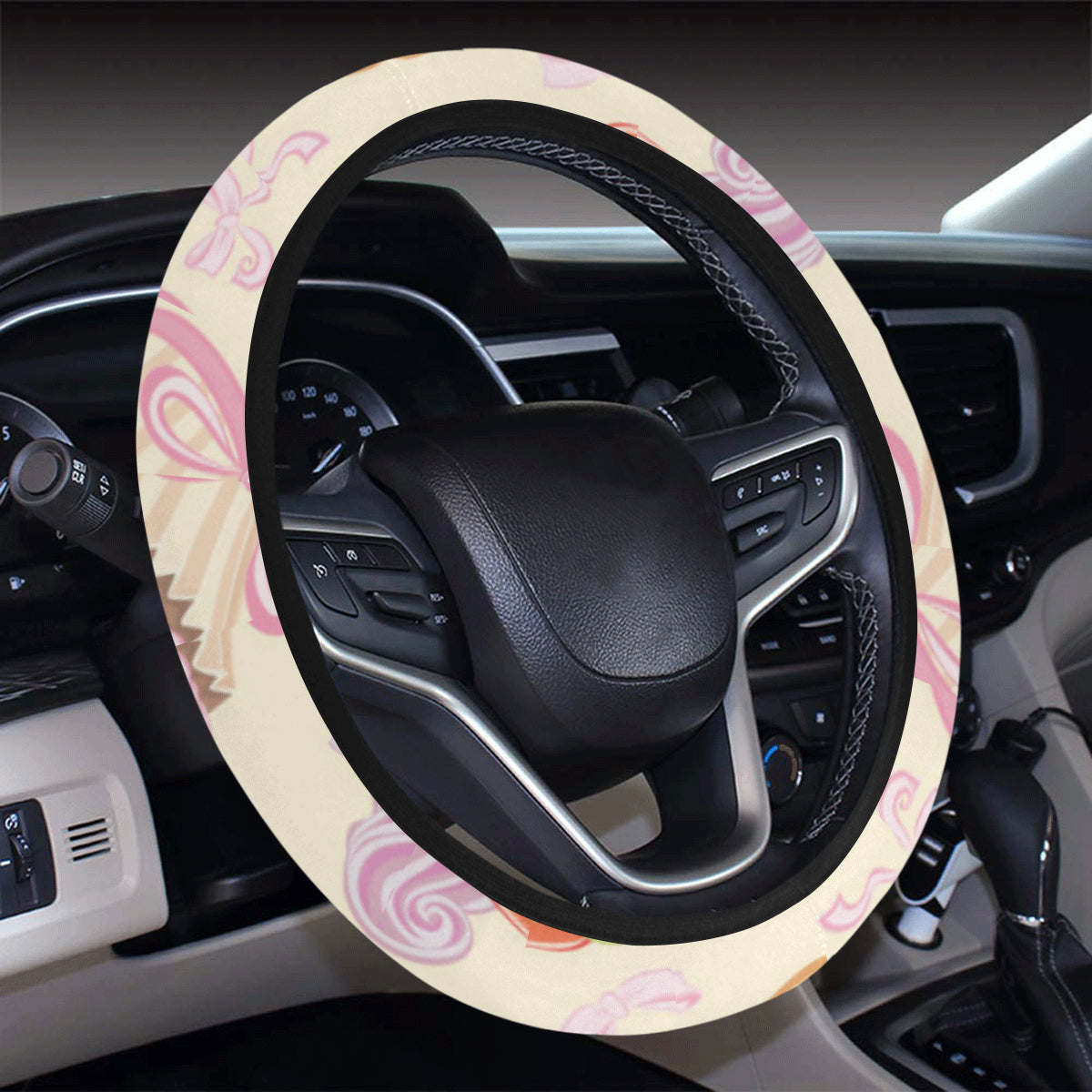 Strawberry Pink CupCake Steering Wheel Cover with Elastic Edge