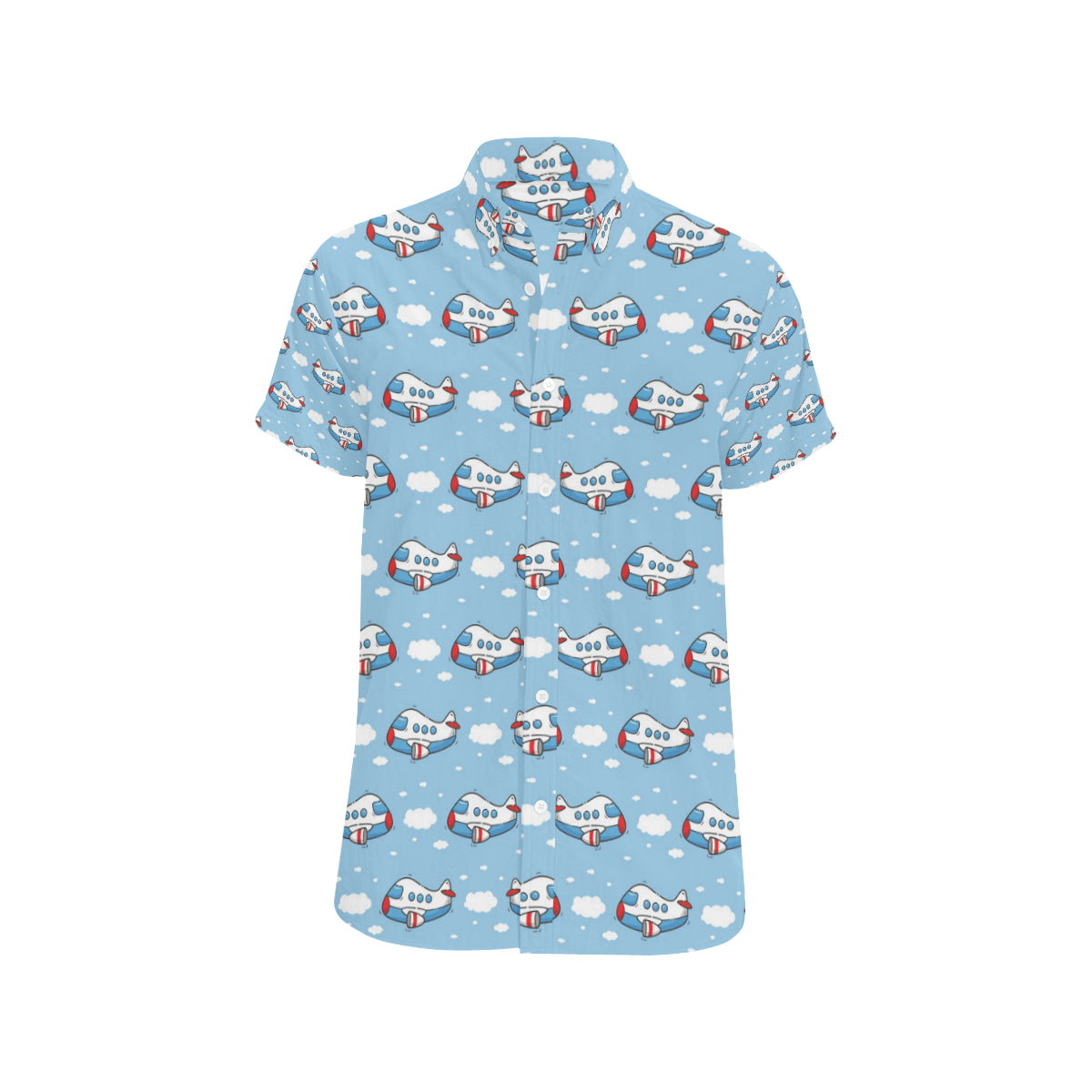 Airplane Cartoon Pattern Print Design 07 Men's Short Sleeve Button Up Shirt