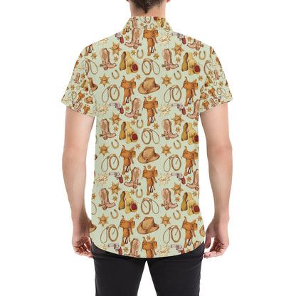 Western Cowboy Design Pattern Men's Short Sleeve Button Up Shirt