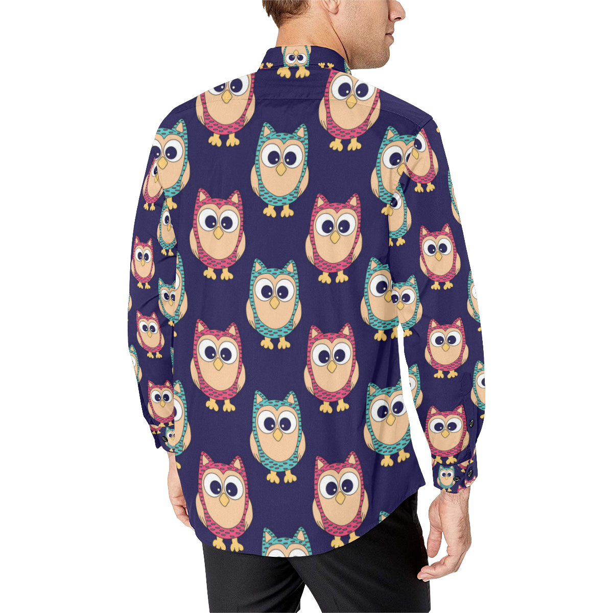 Owl Pattern Print Design A06 Men's Long Sleeve Shirt