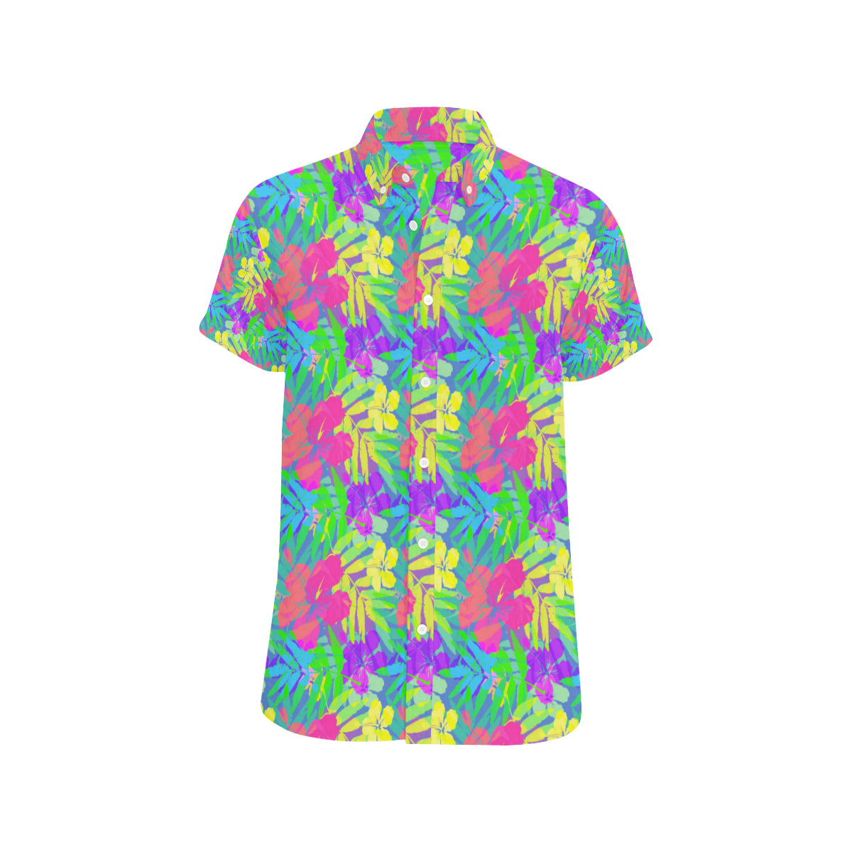Neon Tropical Pattern Print Design A03 Men's Short Sleeve Button Up Shirt