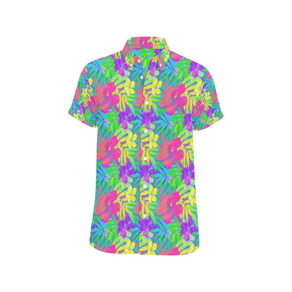 Neon Tropical Pattern Print Design A03 Men's Short Sleeve Button Up Shirt