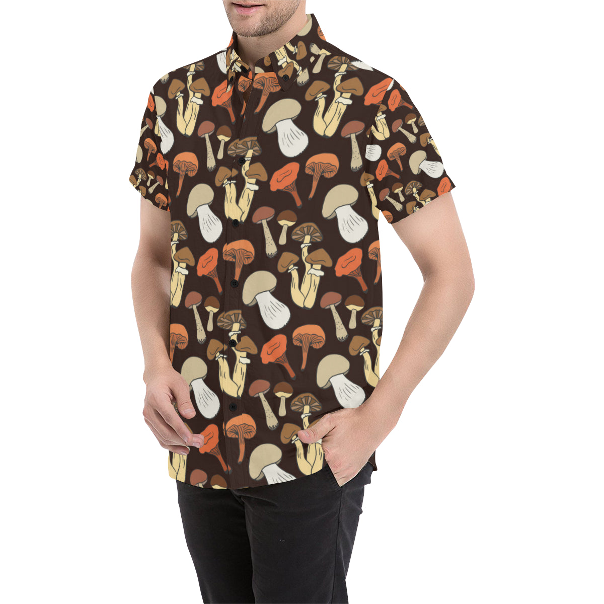 Mushroom Pattern Print Design A05 Men's Short Sleeve Button Up Shirt