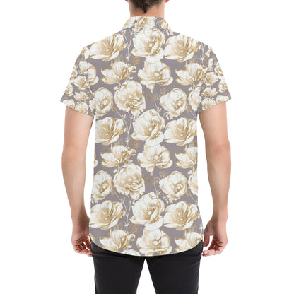 Anemone Pattern Print Design AM05 Men's Short Sleeve Button Up Shirt