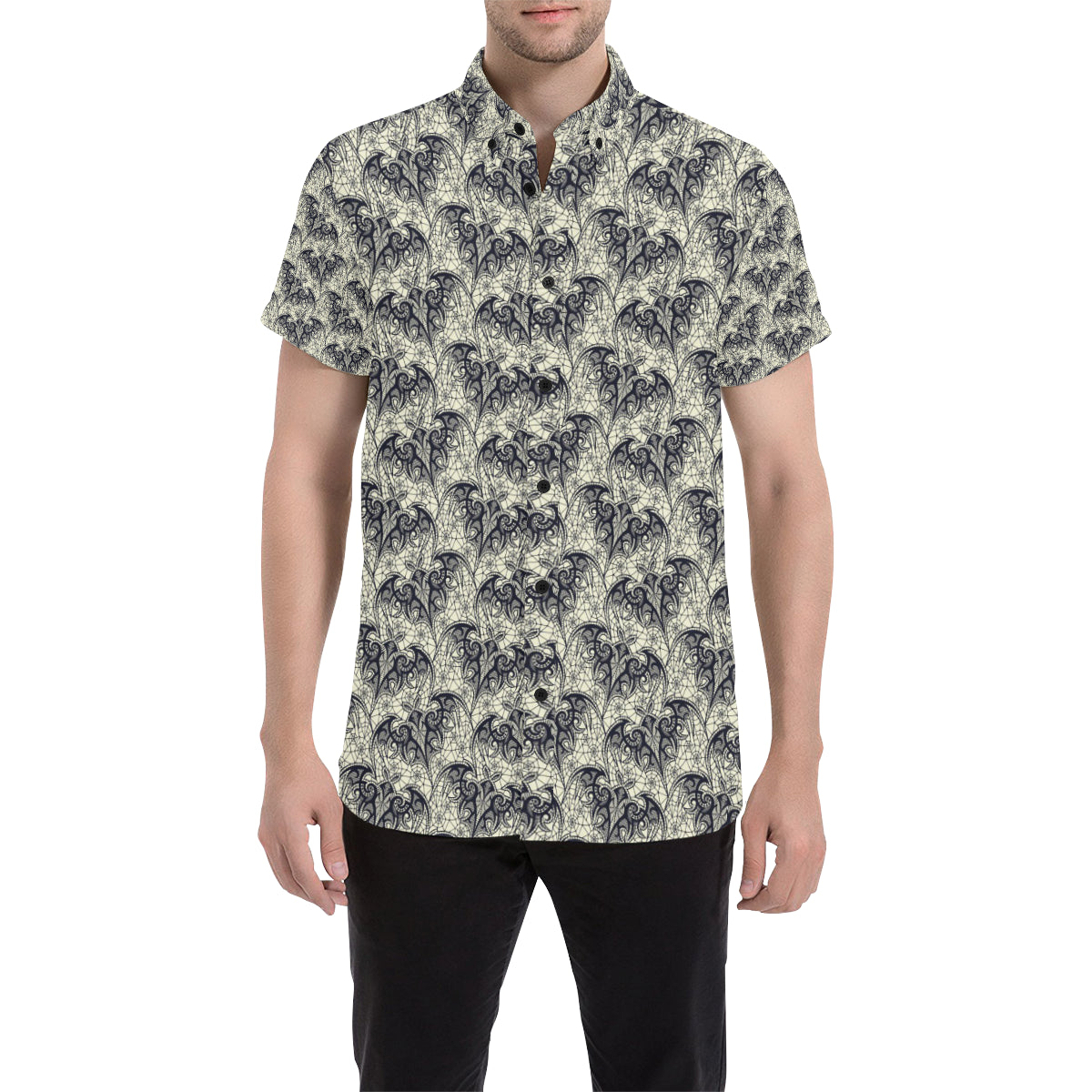 Bat Tribal Pattern Print Design 06 Men's Short Sleeve Button Up Shirt