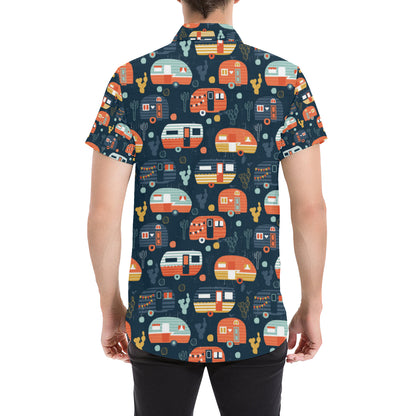 Camper Caravan Print Pattern Men's Short Sleeve Button Up Shirt