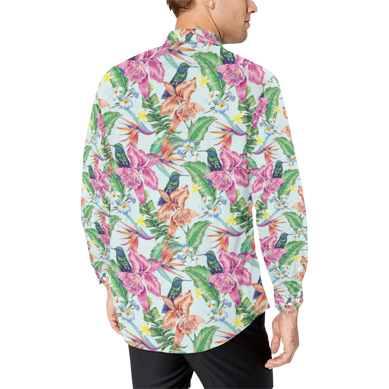 Hummingbird Tropical Pattern Print Design 05 Men's Long Sleeve Shirt