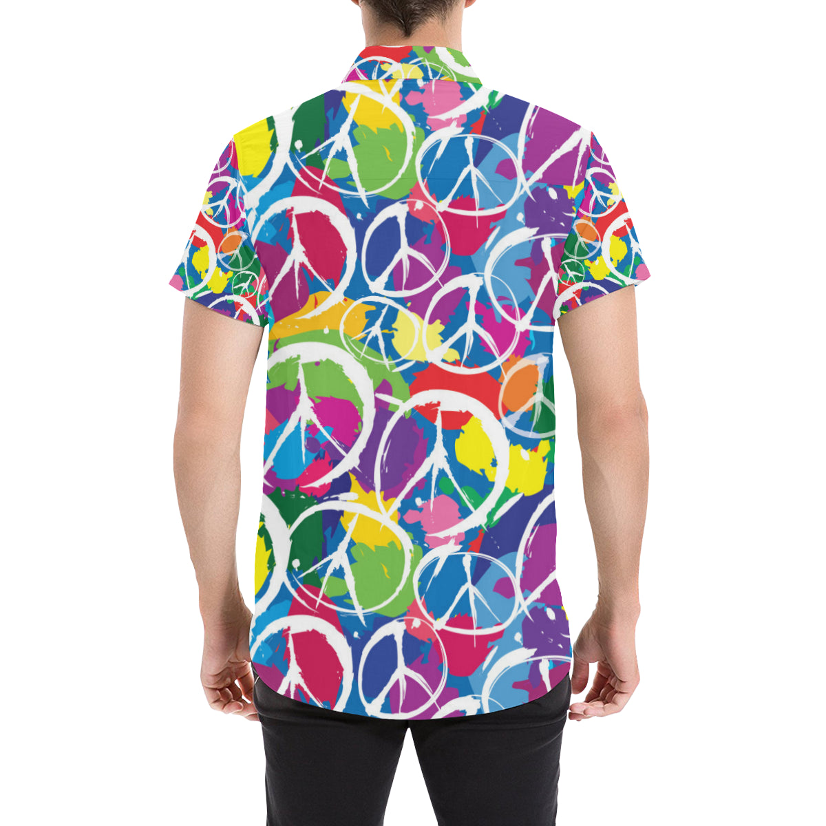 Peace Sign Colorful Pattern Print Design A02 Men's Short Sleeve Button Up Shirt