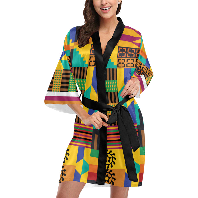 Kente Pattern Print Design 03 Women's Short Kimono