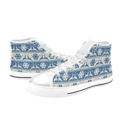 Reindeer Print Design LKS401 High Top Women's White Shoes