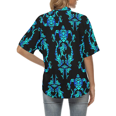 Sea turtle Polynesian Tribal Hawaiian Women's Hawaiian Shirt