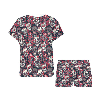 Sugar Skull Print Design LKS303 Women's Short Pajama Set