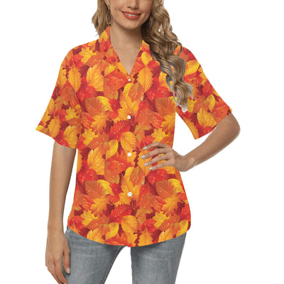 Elm Leave Autum Print Pattern Women's Hawaiian Shirt