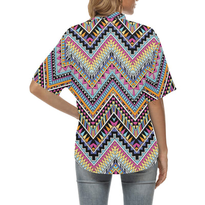 Multicolor zigzag Tribal Aztec Women's Hawaiian Shirt