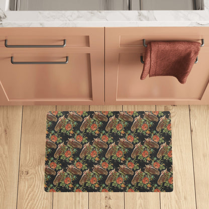 Horse Embroidery with Flower Design Kitchen Mat