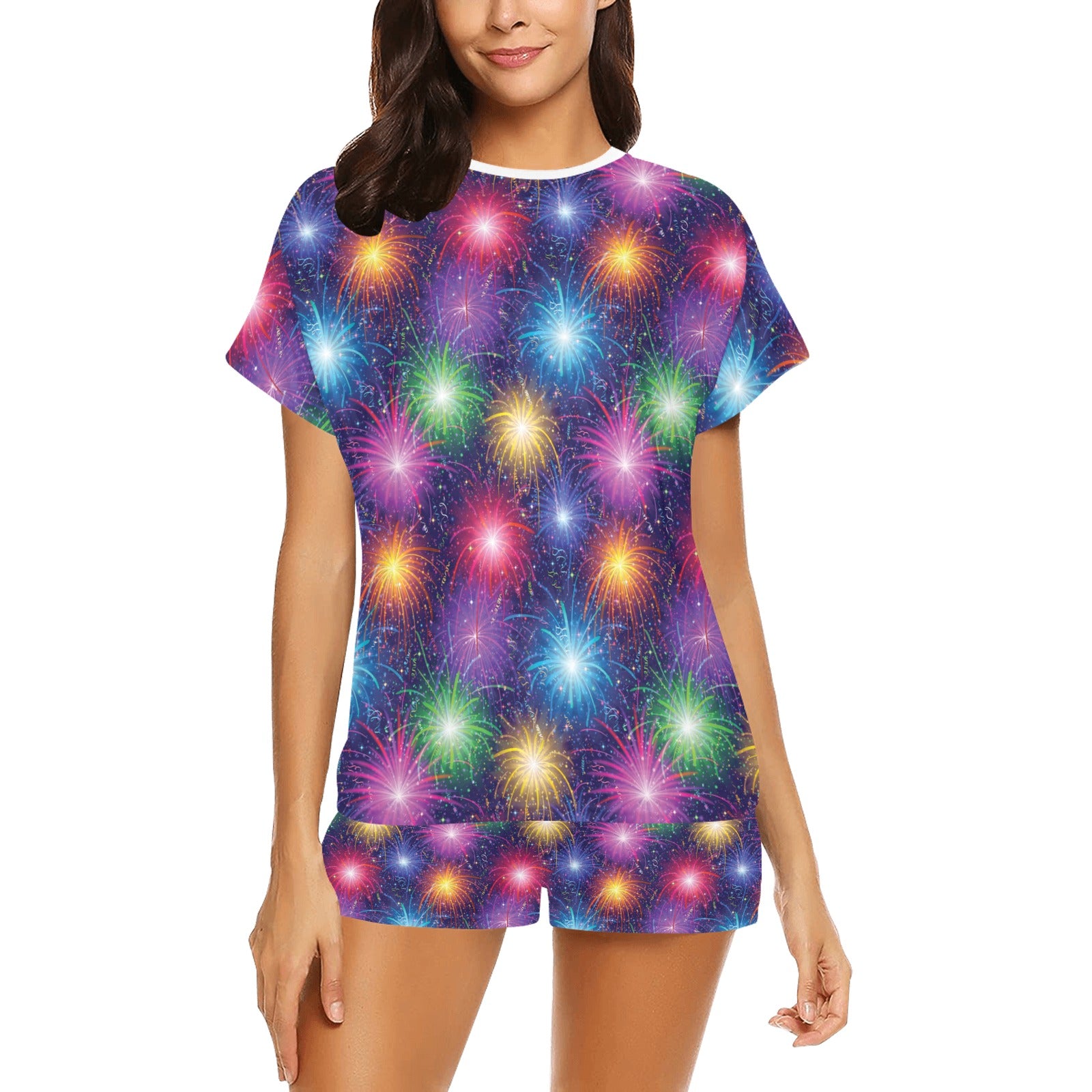 Firework Colorful Print Design LKS301 Women's Short Pajama Set
