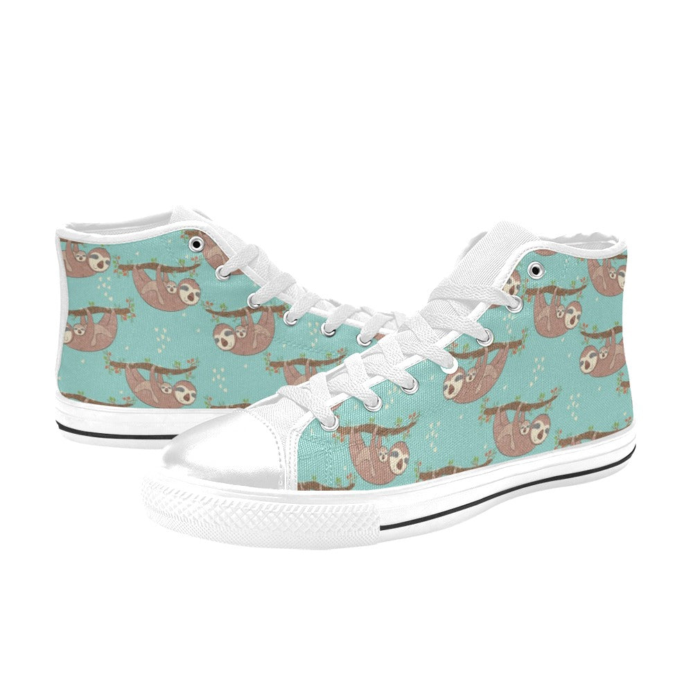 Sloth Print Design LKS302 High Top Women's White Shoes
