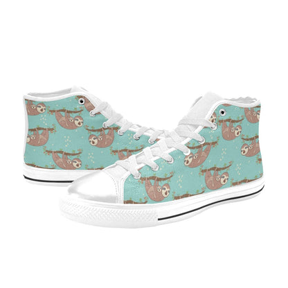 Sloth Print Design LKS302 High Top Women's White Shoes