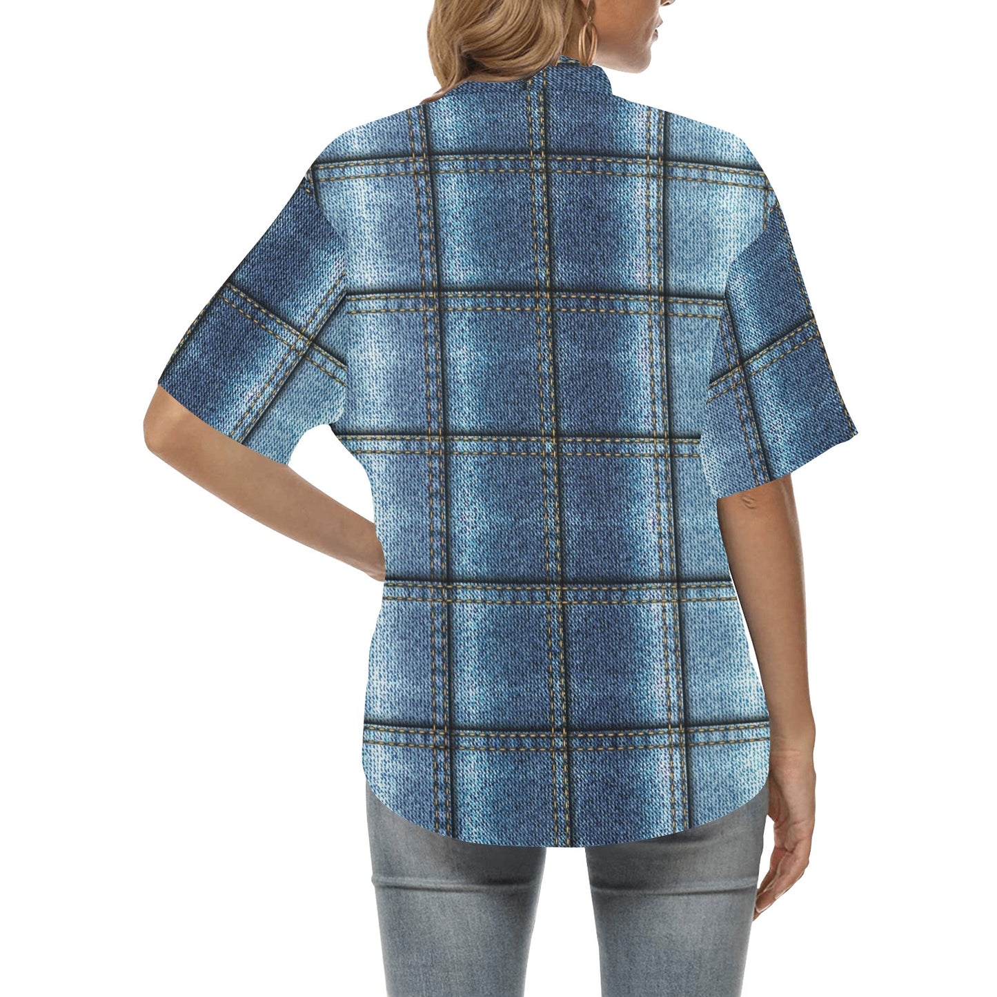 Jean Patchwork Pattern Print Design 02 Women's Hawaiian Shirt