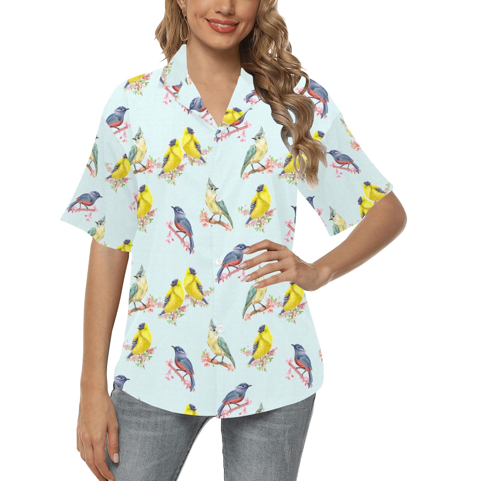 Bird Sweet Themed Print Pattern Women's Hawaiian Shirt