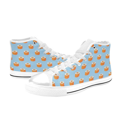 Salmon Sushi Print Design LKS307 High Top Women's White Shoes
