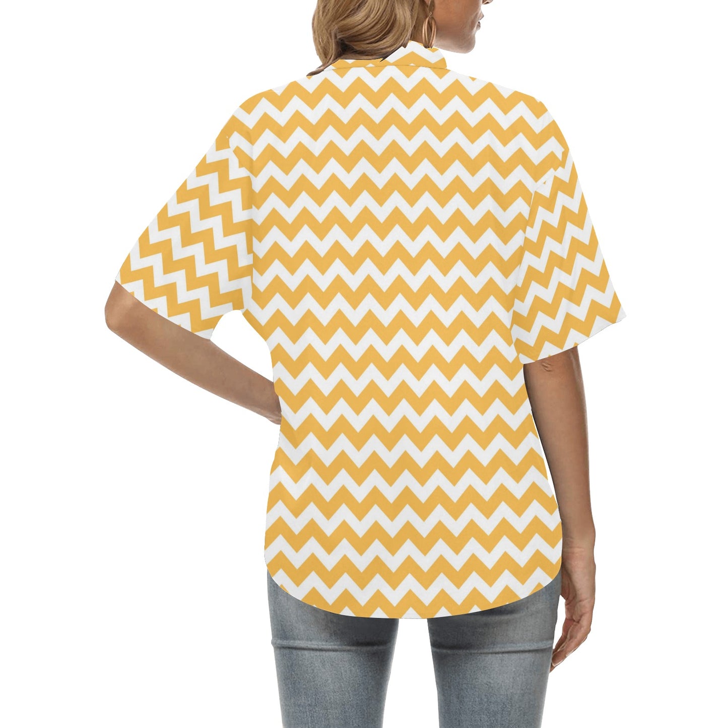 Chevron Orange Pattern Print Design 01 Women's Hawaiian Shirt