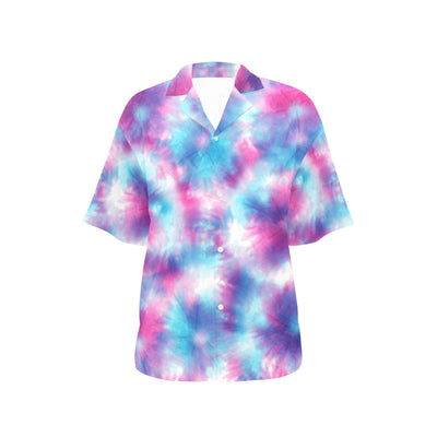 Tie Dye Blue Pink Women's Hawaiian Shirt