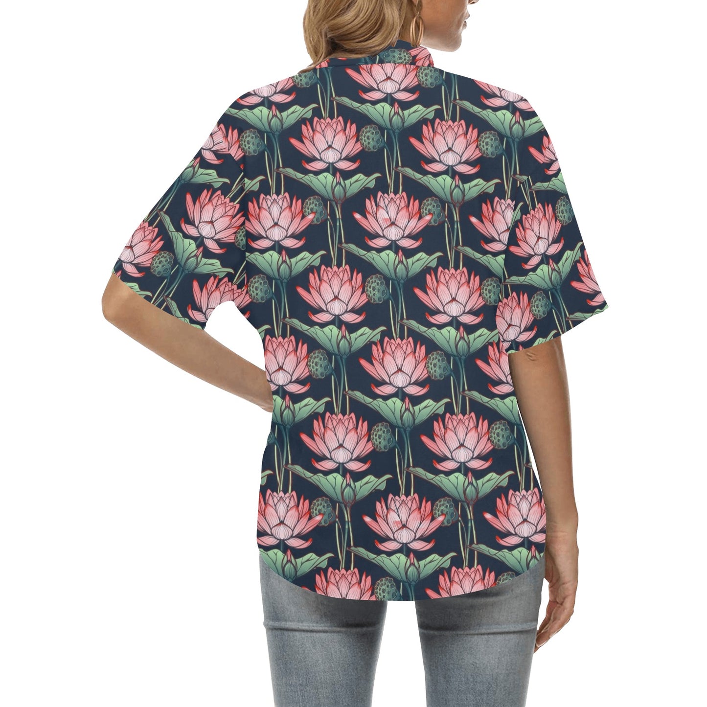 Water Lily Pattern Print Design WL03 Women's Hawaiian Shirt