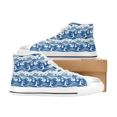 Wave Print Design LKS303 High Top Women's White Shoes