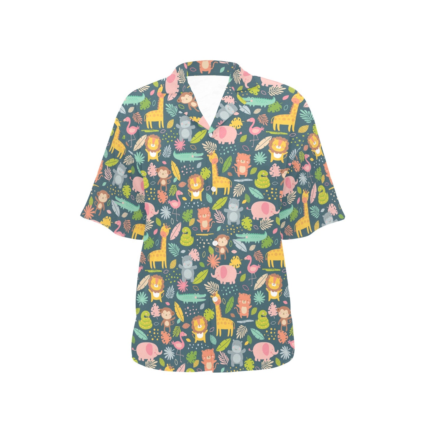 Safari Animal Cartoon Print Design LKS305 Women's Hawaiian Shirt