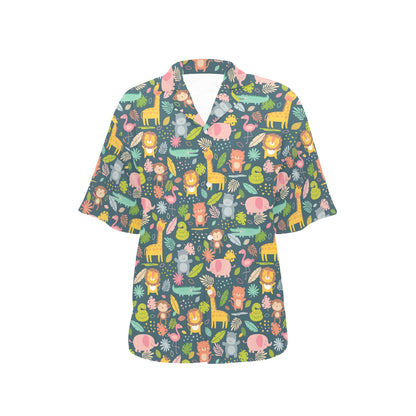 Safari Animal Cartoon Print Design LKS305 Women's Hawaiian Shirt