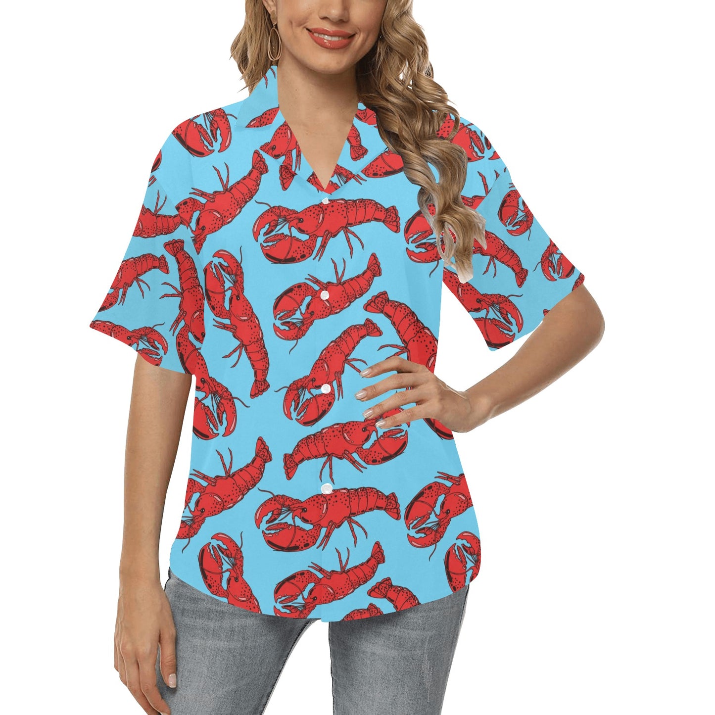 Lobster Red Pattern Print Design 03 Women's Hawaiian Shirt
