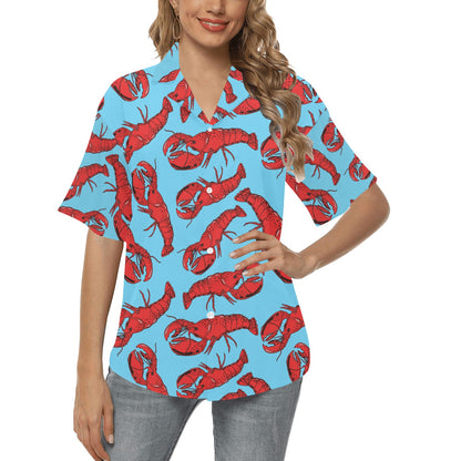 Lobster Red Pattern Print Design 03 Women's Hawaiian Shirt
