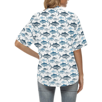 Tuna Fish Print Design LKS303 Women's Hawaiian Shirt