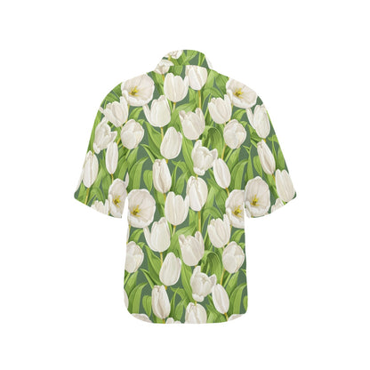 Tulip White Pattern Print Design TP05 Women's Hawaiian Shirt