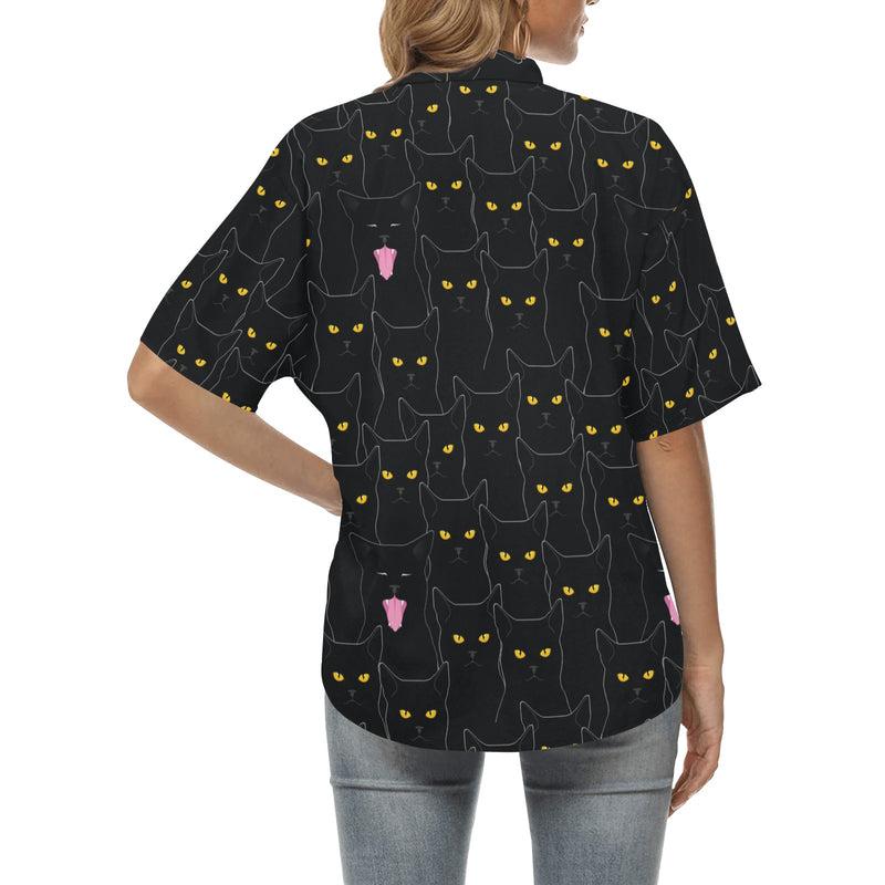 Black Cat Yellow Eyes Print Pattern Women's Hawaiian Shirt