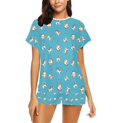 Russell Terriers Playing Print Design LKS305 Women's Short Pajama Set