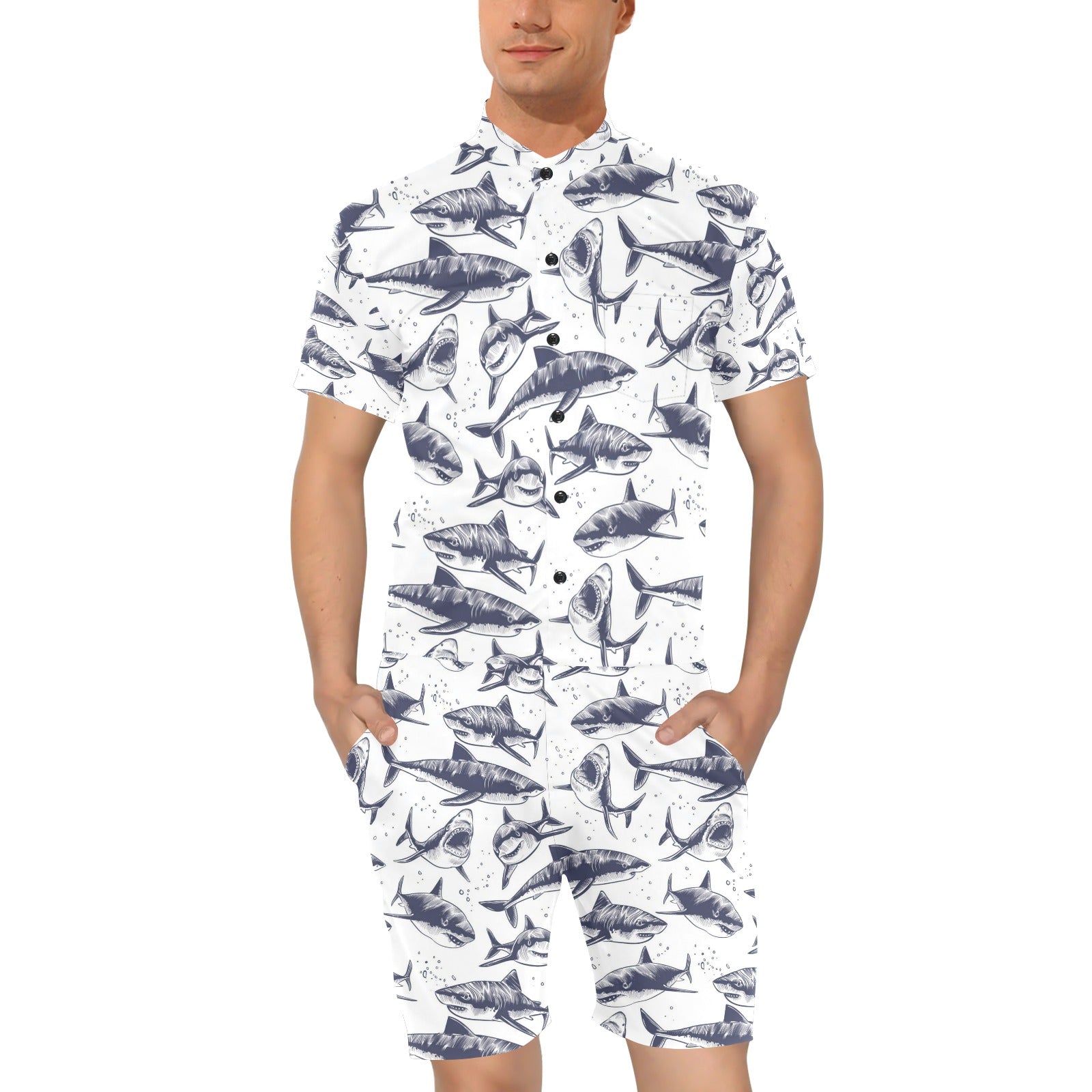 Great White Shark Pattern Print Design 02 Men's Romper