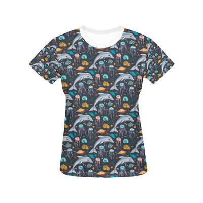 Underwater Dolphin Print Design LKS304 Women's  T-shirt