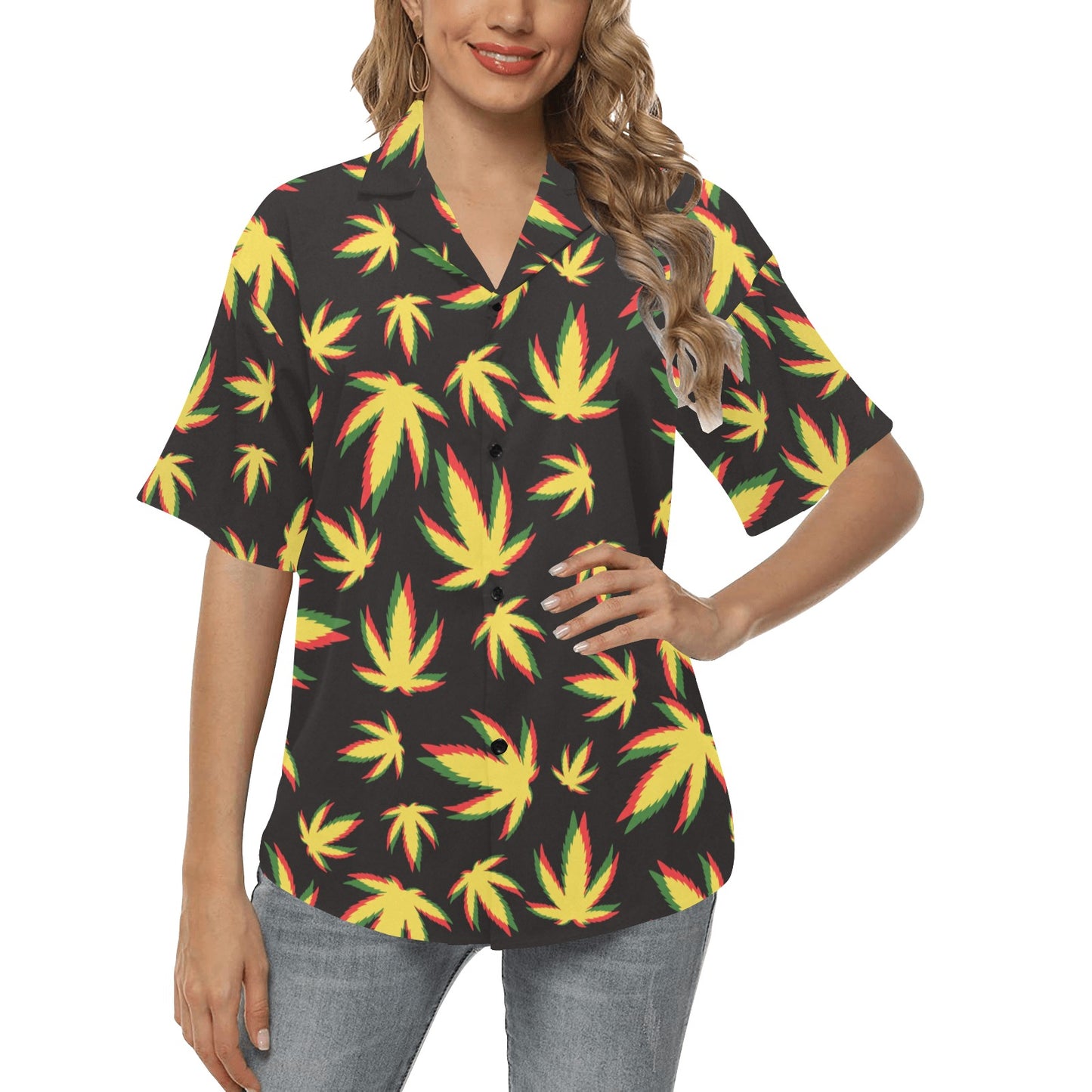 Pot Leaf Pattern Print Design A02 Women's Hawaiian Shirt