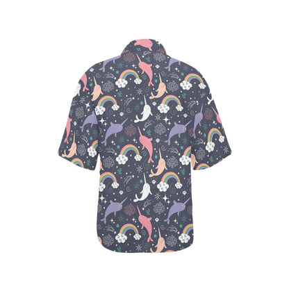 Narwhal Pattern Print Design 01 Women's Hawaiian Shirt