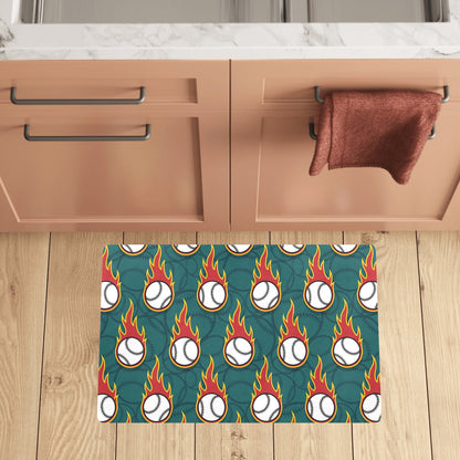 Baseball Fire Print Pattern Kitchen Mat