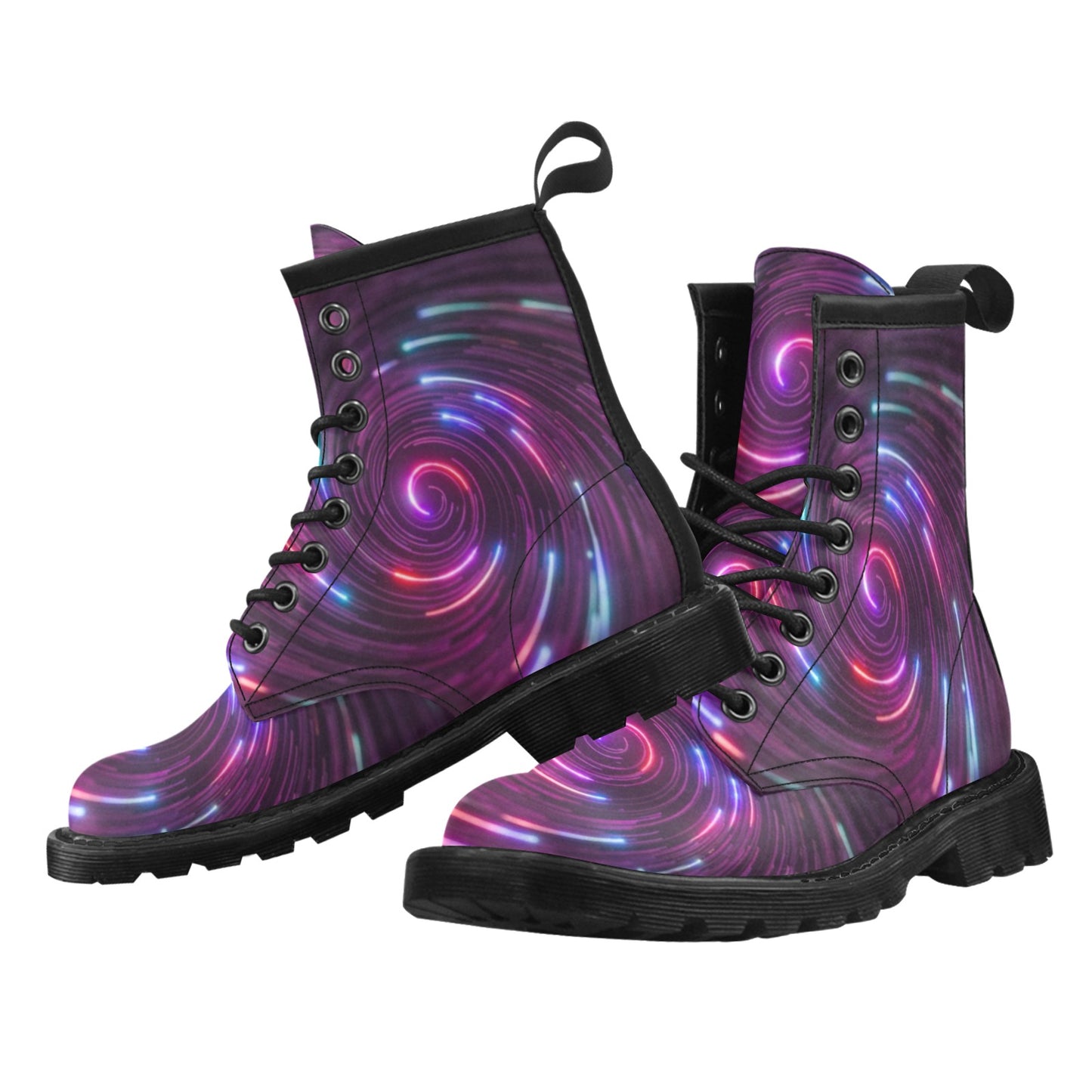 Vortex Twist Swirl Purple Neon Print Women's Boots