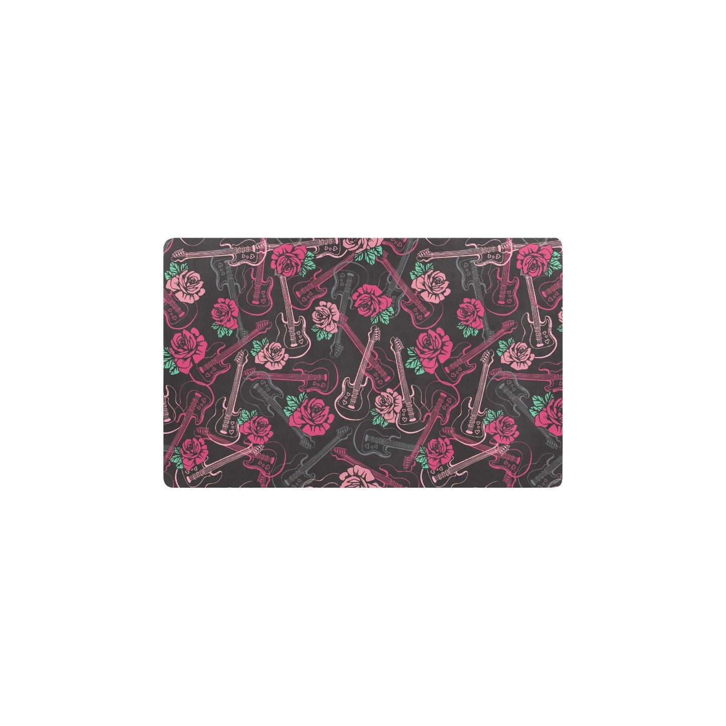 Bass Guitar Pink Rose Pattern Print Design 01 Kitchen Mat