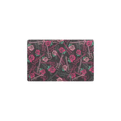 Bass Guitar Pink Rose Pattern Print Design 01 Kitchen Mat