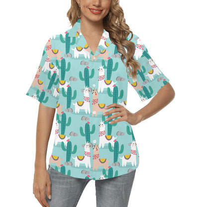 Llama Cactus Pattern Print Design 08 Women's Hawaiian Shirt